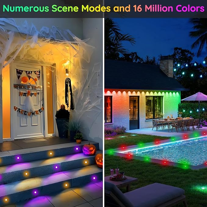 Sumaote LED Deck Lights Kit, 50 Pack 1.77" RGBW+IC Multicolor Dynamic Low Voltage Recessed Landscape Lights, IP67 Waterproof 12V Step Light Outdoor for Garden Yard Path Ground Stairs