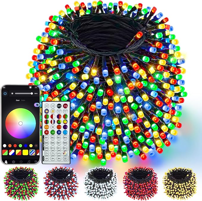 600LED Smart 4th of July String Lights App Controlled, 208T Waterproof Red White and Blue Lights, Patriotic RGB Color Changing Twinkle Light with Remote & Timer Indoor Outdoor for Memorial Day Decor