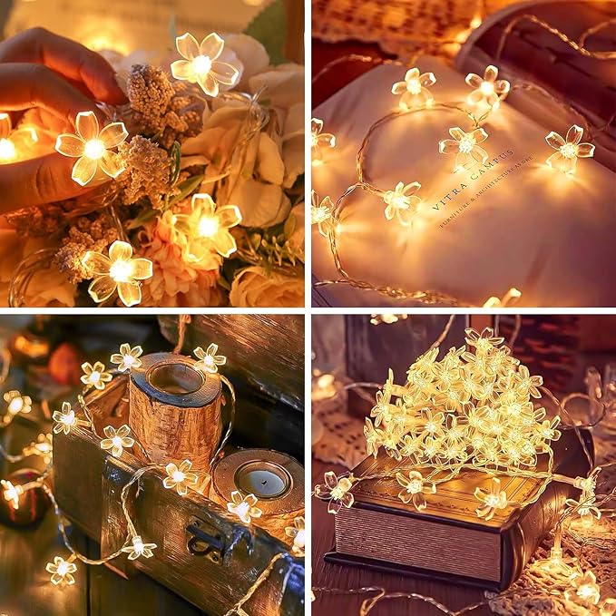 ITICdecor Flower String Lights 15 FT 30 LED Fairy Christmas Lights Battery Operated Indoor&Outdoor Twinkle Lighting Bedroom Decor for Party Wedding Xmas Tree (Warm White)