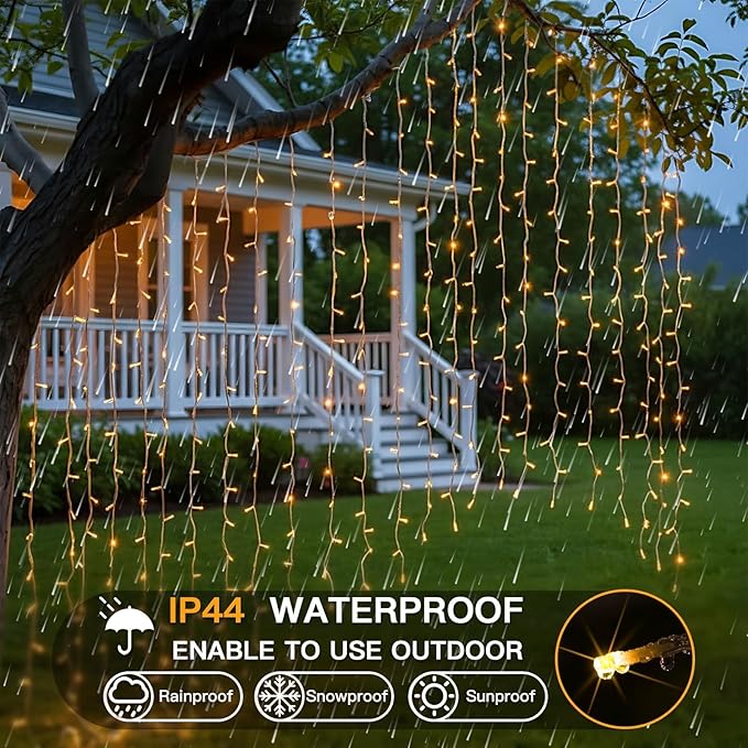 suddus Curtain Lights for Bedroom, 200 Led Hanging String Light Outdoor, Fairy Curtain Lights Indoor for Christmas, Dorm, Wall, Backdrop, Window, Wedding, Party, Birthday Decor, Warm White
