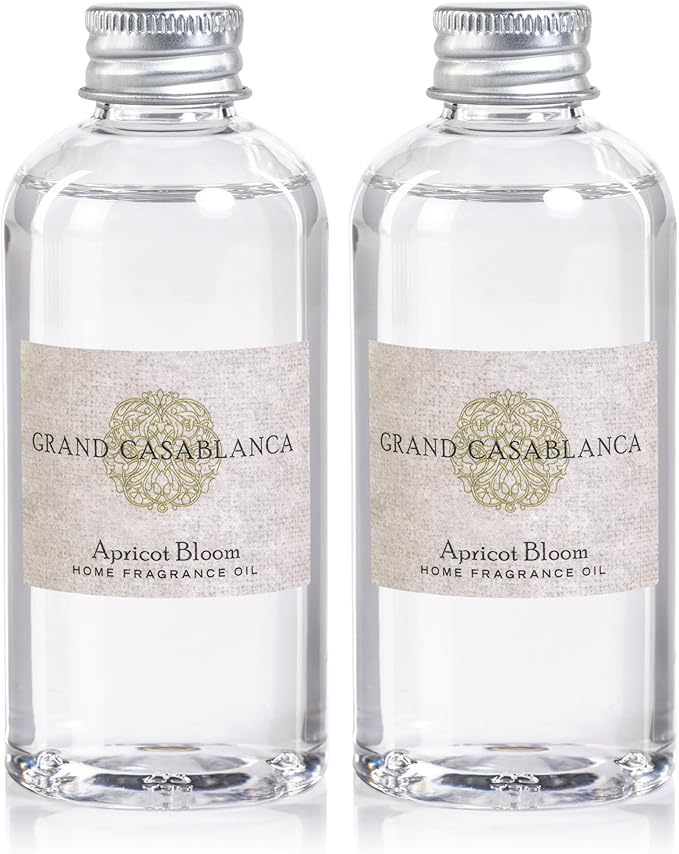 Zodax Grand Casablanca Porcelain Oil Diffuser Refills - Scented Oil for Aromatherapy Diffusers - Ideal for The Office, Living Room, Bathroom, and Home - Apricot Bloom Scent - 1.69 Oz. - Set of 2
