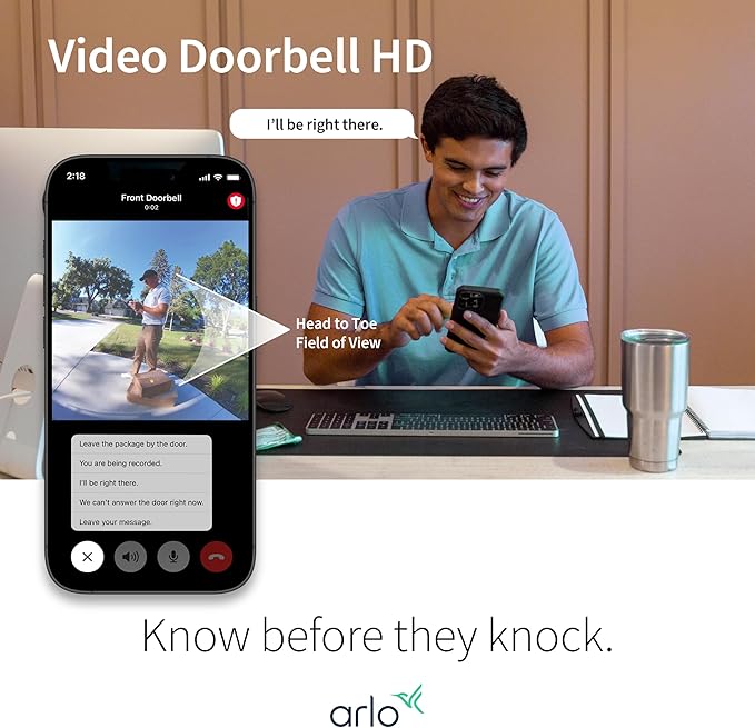 Arlo Video Doorbell HD | 2nd Gen | Wireless/Wired Option, 2-Way Audio, Night Vision, Head to Toe Video View, Integrated Siren | Live Stream | Real Time Notifications |180 Deg Wide View, White