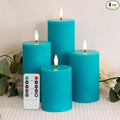 Teal Flameless Pillar Candles, Battery Operated Candles with Remote, Real Wax Flickering LED Candles for Home Party Wedding Holiday Decor, Set of 4, Φ 3" H 4" 5" 6" 8"