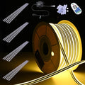 DELight AC 110-120V Waterproof IP65 Cozy 2700K Warm White 100ft Railing Neon Rope Lights with U Channel Remote Control Dimmable Cuttable Flexible LED Strip Lights Outdoor Patio Retro Vibe DEL-D1M100W