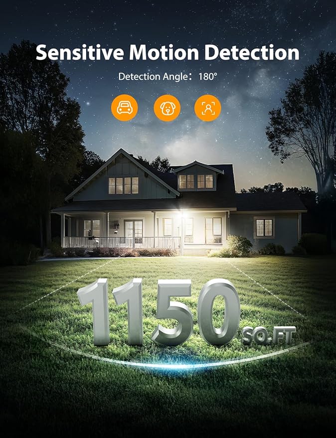 Onforu 32W Plug in Motion Sensor Lights Outdoor, 3200LM Motion Flood Light Dusk to Dawn, IP65 Waterproof Led Security Light Outside, 2 Heads Motion Activated Wall Light for Garage, Porch, Yard - Black