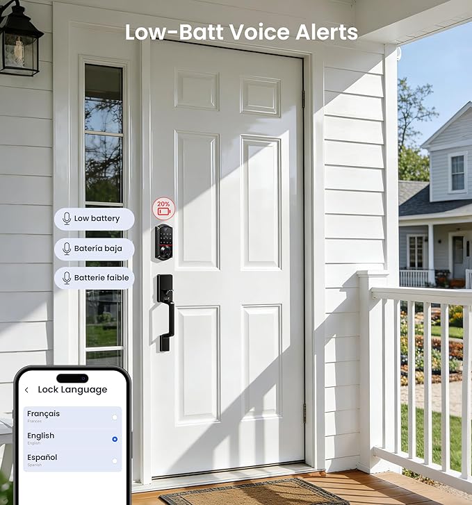 Veise VE017 Fingerprint Smart Door Lock, App Control, 8-in-1 Keyless Entry, Auto Lock, Emergency Power Port, Electronic Touchscreen Keypad, Biometric Smart Locks for Front Door, Matte Black