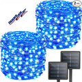 Blue Solar String Lights Outdoor, 2 Pack Total 80FT 200 LED Solar Twinkle Lights for Outside, Waterproof Copper Wire 8 Modes Fairy Light for Garden Tree Party Birthday Patio Christmas Decorations