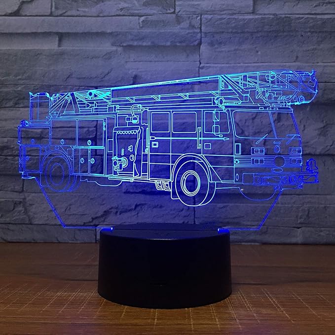 Creative 3D Fire Truck Night Light 16 Colors Changing USB Power Remote Control Touch Switch Decor Lamp Optical Illusion Lamp LED Table Desk Lamps