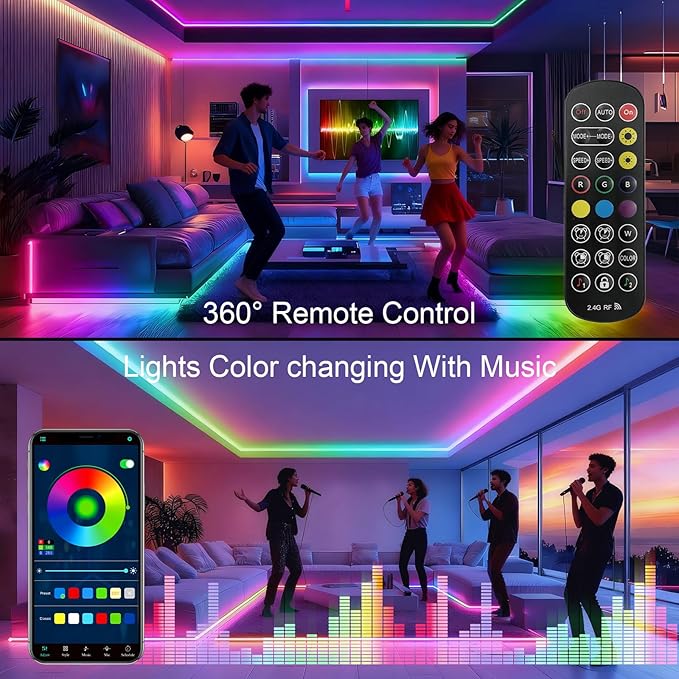 20FT COB RGB+IC LED Strip Lights, IP67 Outdoor 24V RGB LED Lights for Bedroom with Remote Smart App Button Controller Music Sync Color Changing for Garden Outdoor Decor Pool Patio Party DIY Decoration