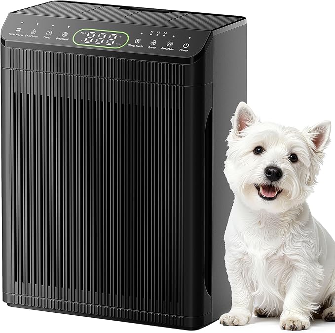 Air Purifiers for Home Large Room, Air Purifier up to 2200sq.ft, PM2.5 Air Quality Display, Sleep Mode with Fragrance for Smoke Dust Odors, ET066, Black, 1Pack+3Modes