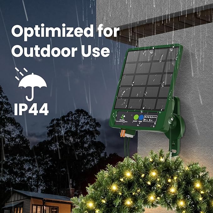 Solar Panel for Christmas Wreaths, Compatible with Battery/USB-Powered Wreath Lights, Features with Intelligent Dusk-to-Dawn Automation and 8 Lighting Modes