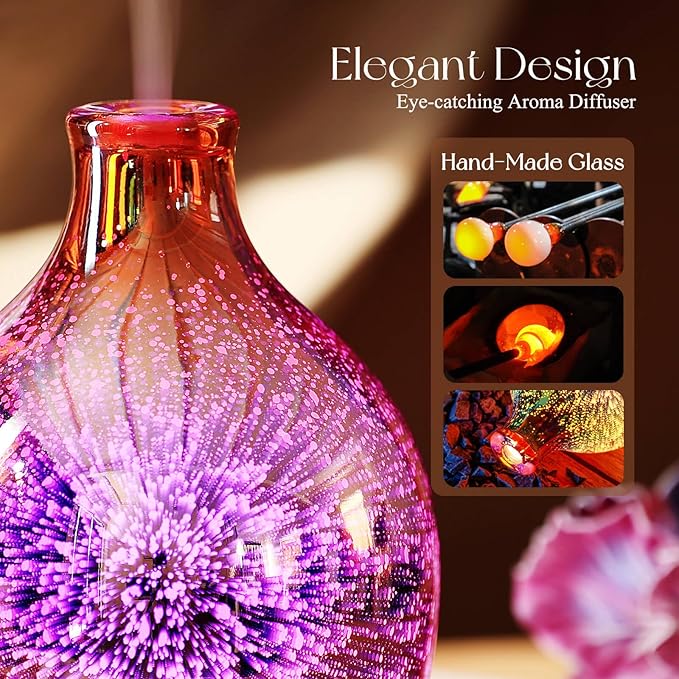 Porseme 280ml Essential Oil Diffuser 3D Glass Aromatherapy Ultrasonic Humidifier - Auto Shut-Off, Timer Setting, BPA Free for Home Hotel Yoga Leisure SPA Gift(Rose Gold)