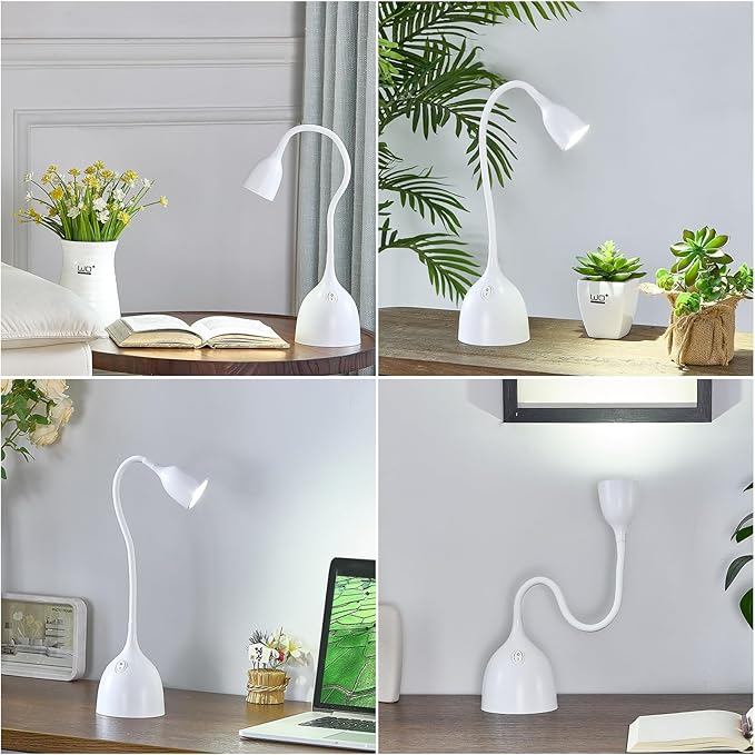 Desk Lamp for College Dorm Room - LED Reading Light - Small Adjustable Flexible Gooseneck Table Lamp - Eye-Caring Desk Lamp for Home Office Study Lamp, White