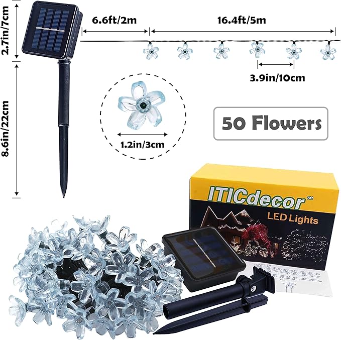 ITICdecor Solar String Flower Lights Outdoor Waterproof 50 LED Fairy Light Decorations for Garden Fence Patio Yard Christmas Tree, Lawn, Patio, Party Decoration (Pink)