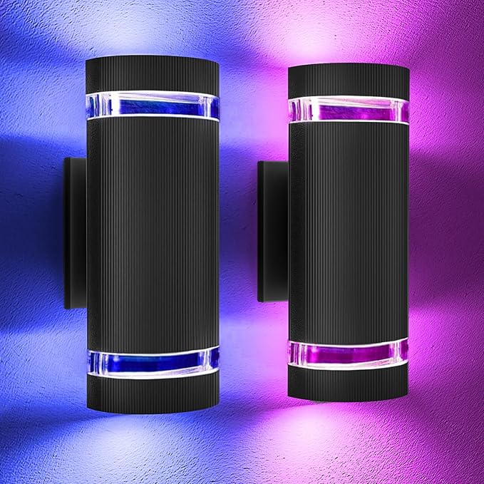 Up and Down Outdoor Wall Lights- Outdoor Lighting Fixtures,RGB Color Changing, App & Voice Control, ETL Listed, Front Door Light Fixture 6500K, Smart Exterior Lights for House, Porch, Garage