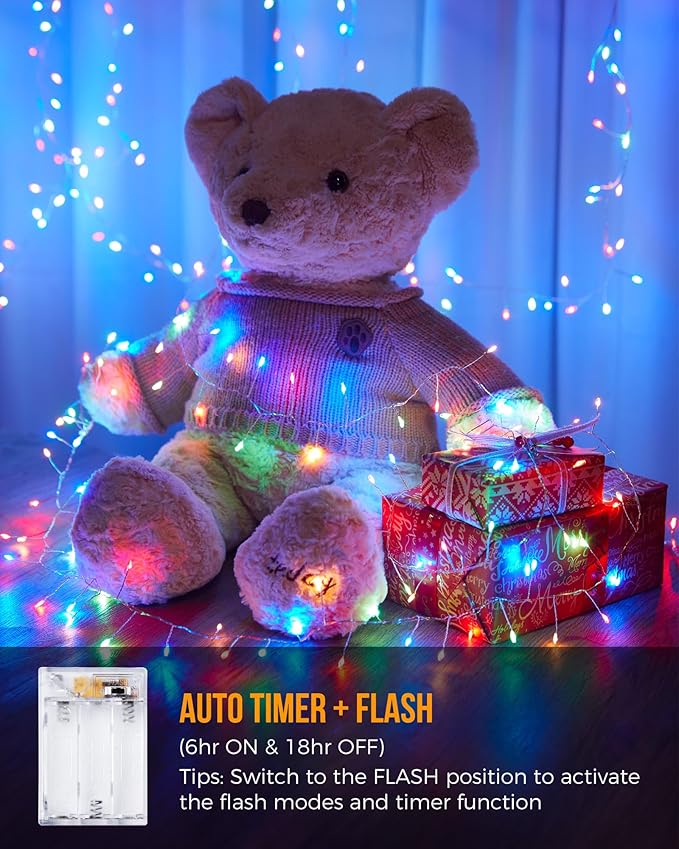 2Pack Battery Operated Fairy Lights, 10 Ft 120LEDs Firecracker String Lights Waterproof Silver Wire Starry Firefly Light for DIY Wreath Home Wedding Indoor Outdoor Christmas Decorations, Multicolor