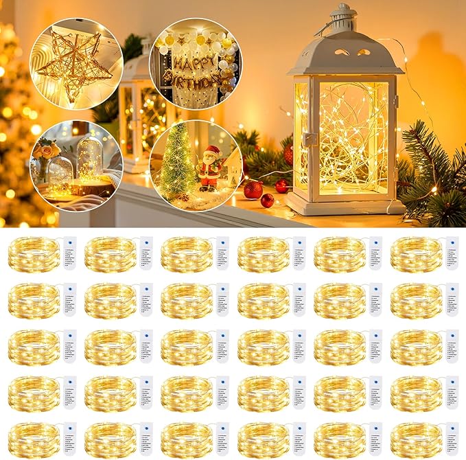 Minetom 30 Pack Fairy Lights Battery Operated String Lights 8 Modes, 7ft 20LED Warm White Waterproof Silver Wire Twinkle Lights, Firefly Starry Moon Lights for Mason Jars DIY Christmas Wedding Party