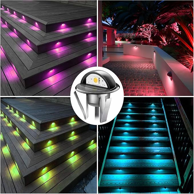 20PCS Low Voltage LED Deck Lighting Kit,0.2W-0.4W Low Voltage Multi-Color RGB Stainless Steel Waterproof Outdoor Landscape Garden Yard Patio Step Decoration Lamps LED In-ground Lights (RGB)