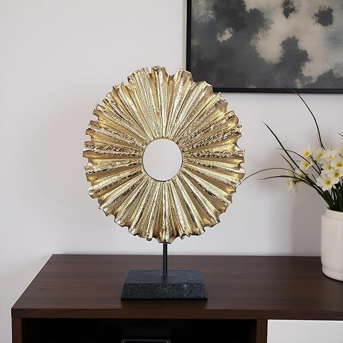 Modern Abstract Round Decorative Sculpture, Dining Living Room Desk Decor,Geometric Home Decor Statues,Shelf Top Decor Aesthetics, Coffee Tables or Office Shelves（Golden）
