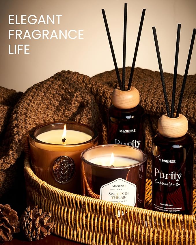 M&SENSE Reed Diffuser Set, White Cardamom Sage Scented 6.3 fl oz Natural Essential Oil Diffusers with Sticks, Non-Toxic Organic Air Freshener, Long-Lasting Fragrance Oils for Home Bathroom Kitchen