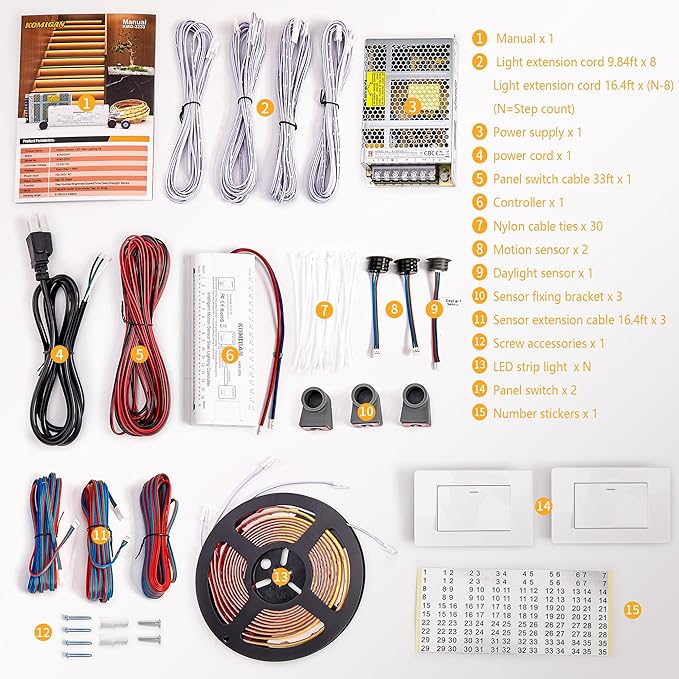 Intelligent Motion Triggered LED Stair Lighting Kit KMG-3233, 40" Cuttable LED Strip Light for Indoor LED Stair Lights (Orange Color, 16 Stairs)