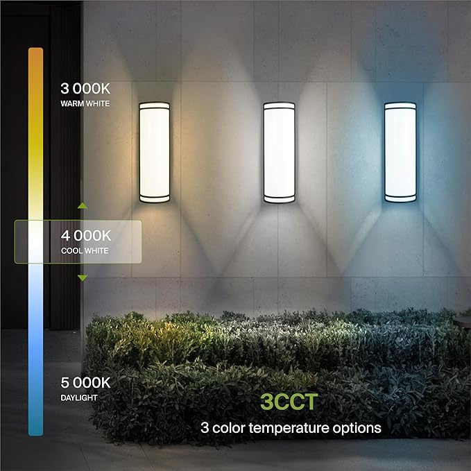 ASD 18 Inch LED Outdoor Sconce Lights - 20W 120-277V 3000K 4000K 5000K Black Exterior Lighting Fixtures, Dimmable Exterior Lights for House, Modern Patio Wall Light Fixture ETL, 2 Pack