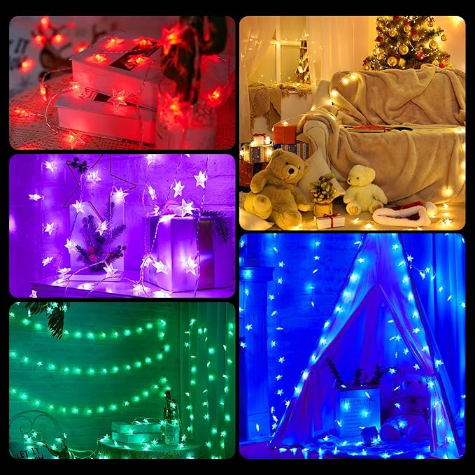 Minetom Color Changing Star String Lights - 23 ft 50 LED Ramadan Decorations Star Fairy Lights with Remote and Timer, 16 Colors and 7 Modes, USB Powered String Lights for Bedroom Party Indoor Decor