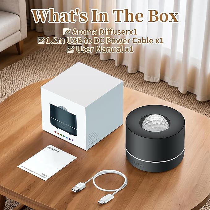 Essential Oil Diffuser, Fire Flame Aromatherapy Diffuser with 7 Colours LED Projection, 200ml Cool Mist Humidifier, Oil Diffuser with Auto-Off Protection for Home,Bedroom,Office,or Spa (Black)