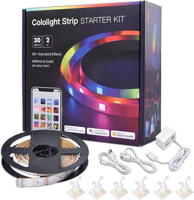 AW 6.6ft LED Strip Light Kit APP Control Music Sync Color Changing Wifi Smart 60 LEDs Ambient Lamp Compatible with Alexa & Google Assistant for Bedroom Gaming Room