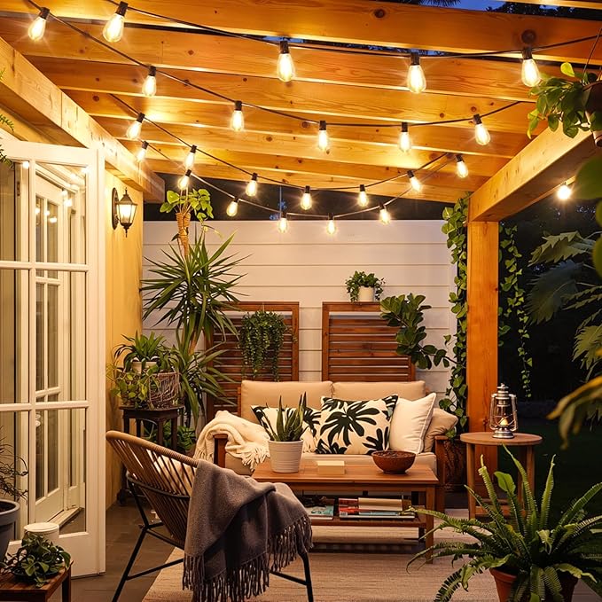 150FT(2x75FT) LED Outdoor String Lights S11 Dimmable Patio Light, with 44+3 Waterproof Shatterproof Edison 2700K Bulbs for Yard Balcony, Black