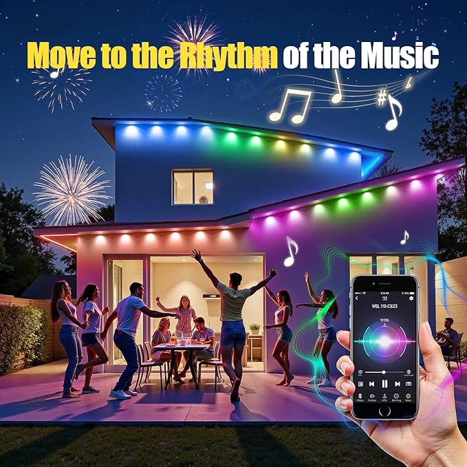 Permanent Outdoor Lights, 50ft RGB+IC Smart LED Lights, IP67 Waterproof Smart Outdoor Decorations with App/Remote for Christmas, New Year, Halloween, Holiday, Daily, Party Decor,Valentine's Day