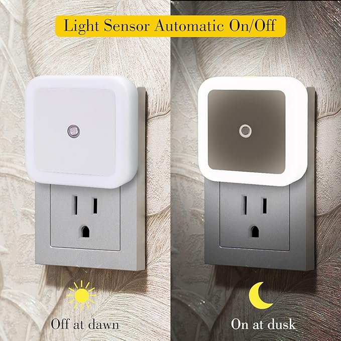 KINUR LED Night Lights Plug into Wall Daylight Color with Dusk to Dawn Night Light Plug in Sensor for Kids Room, Bedroom, Bathroom, Baby Nursery,Stair Lights, Hallway Light 6 Pack