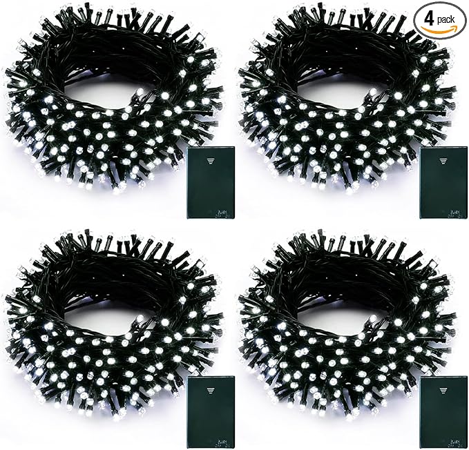 echosari 4 Pack Battery Operated String Lights, 13.2Ft 40 LED Dark Green Wire String Lights Waterproof, Twinkle Fairy Lights for Christmas Garden Wedding Party Decor (Cool White)