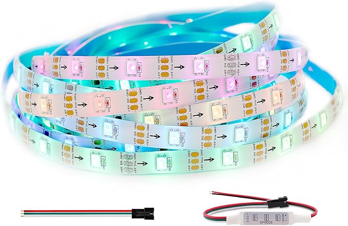 WS2812B RGB LED Strip, Individually Addressable LED Strip, Chasing Effects Dream Color 5050SMD 16.4FT 150 LED Pixel Strip Rope Light DC 5V (White PCB 5M 30Pixels/M Waterproof IP65)