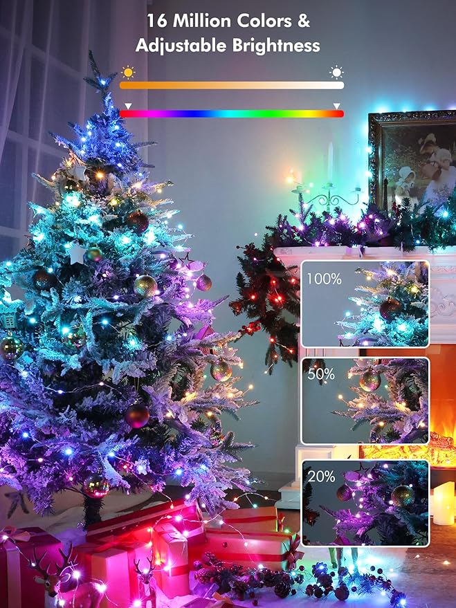 BrizLabs Smart Fairy String Lights, 66ft 200 LED WiFi Easter Fairy Lights App Control, Dimmable Pastel Light Rainbow Christmas Lighting, Music Sync RGB Xmas Lighting Work with Alexa & Google Home