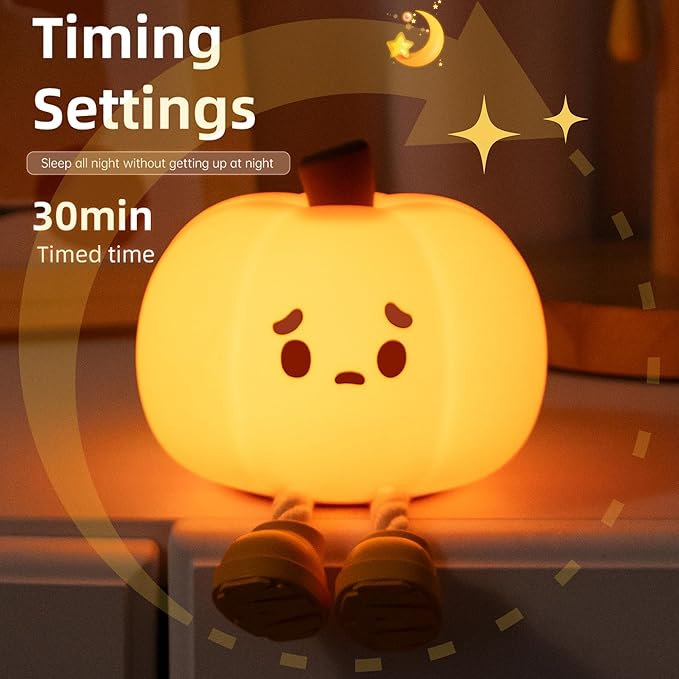 Cute Pumpkin LED Night Light, 3 Level Dimmable Nursery Nightlight, Silicone Soft Light Lamp Gift, Rechargeable Bedroom Touch Lamp for Breastfeeding, Kids, Girl, Boy, Halloween Decor (Pumpkin shape)