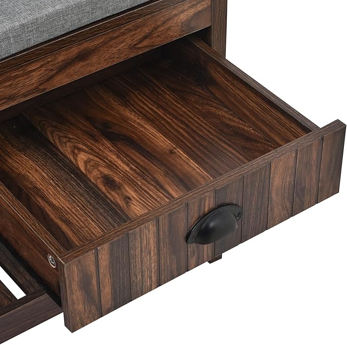 Hall Tree with Shoes Bench, Entryway Coat Rack with Storage Shelves and Drawers, 33.5''W Coat Hanger for Entrance, Hallway (Tiger)