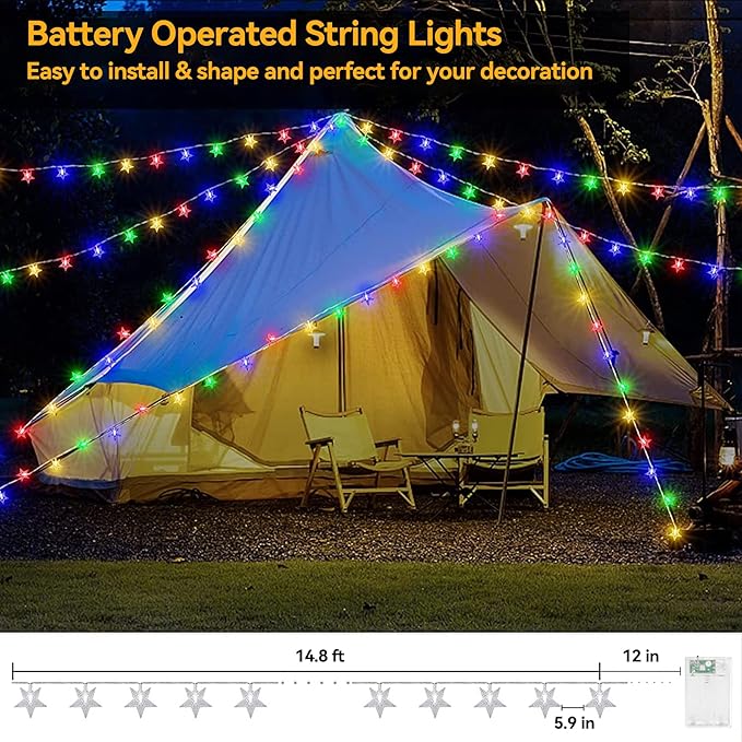 ITICdecor Star String Lights 15 FT 30 LED Fairy Christmas Light Battery Operated Indoor Outdoor Twinkle Lights Bedroom Decor for Party Wedding Xmas Tree (Multicolor)