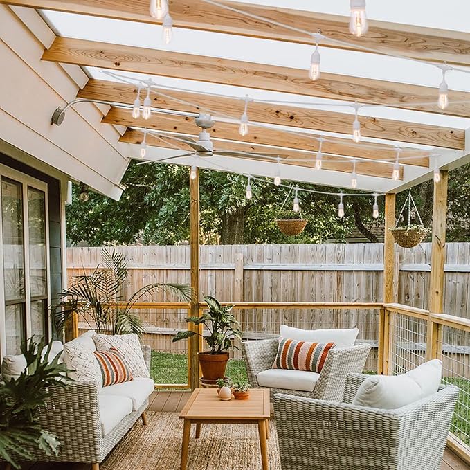 Mlambert 2 Pack 96FT Outdoor String Lights with 60+5 LED 2700K Plastic Bulbs, Dimmable Waterproof Lights for Patio Party-192FT in Total-White Cord
