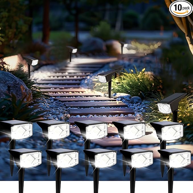 SOLPEX Solar Lights Outdoor Waterproof IP65, Landscape Spotlights Outdoor, Compact Design Spot Lights, Solar Powered Flood Lights for Garden Yard House Pathway Tree Outside, 10 Pack, Cool White