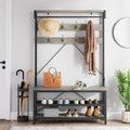 Hall Tree with Bench and Shoe Storage, Entryway Coat Rack with 2-Tier Shoe Bench, Hallway Organizer with Hooks, Hanging Rod and Top Shelf for Hallway Mudroom Bedroom, Grey