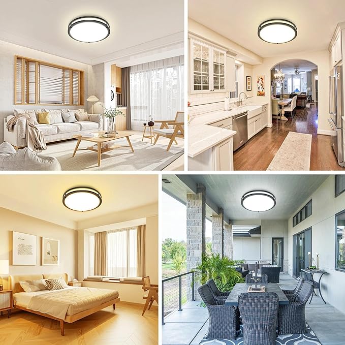 libtit 10Inch Flush Mount Ceiling Lights, 18W Dimmable LED Ceiling Light 3000K-6500K Adjustable, Round Slim Black Light Fixture for Hallway Kitchen Bathroom Closet-1 Pack