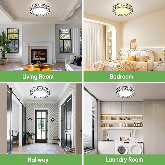 12 Inch Flush Mount Ceiling Light, Modern Black LED Ceiling Light Fixture, 20W 1400LM 2700-6500K Adjustable, Dimmable Ceiling Lights for Bedroom, Kitchen, Hallway, Bathroom, ETL Listed