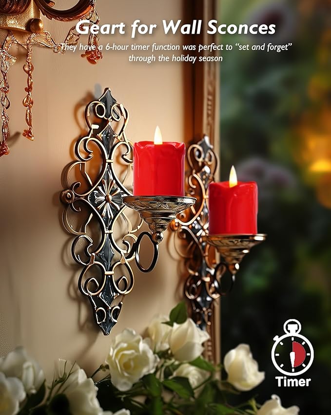 Homemory 6Pack 2" x 2" Red LED Votive Candles with Timer, 400+Hour Battery Operated, Polypropylene Material, Ideal for Home Decorations