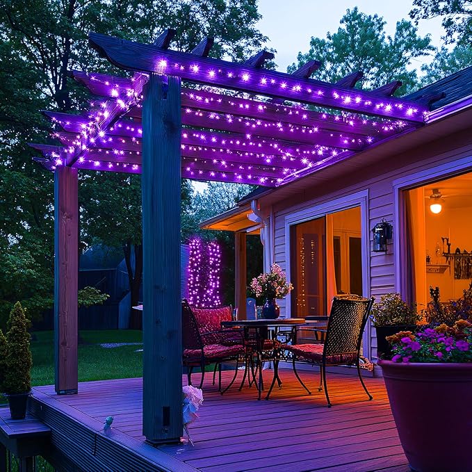 JMEXSUSS 400 LED Purple Christmas Lights Indoor Outdoor, 132 ft String Lights Plug in with Remote, 8 Modes Purple Christmas Tree Lights for Garden Patio Party Christmas Decoration