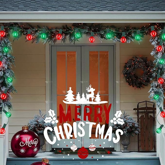 Abeja 50FT Multicolor Christma Lights Outdoor, Red/Green Christmas Lights with 25 LED Colorful Bulbs(2 Spare), Outside Christmas Hanging Light for Tree Roofline Holiday Party