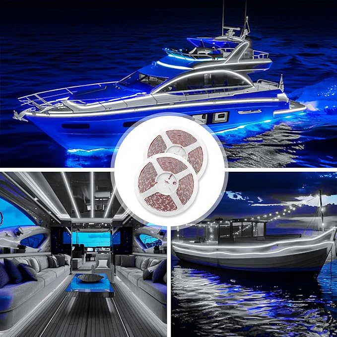 LED Boat Strip Lights - 32.8ft (2 Rolls) Waterproof Pontoon, Kayak, Cabin, Deck & Navigation Lights (White)