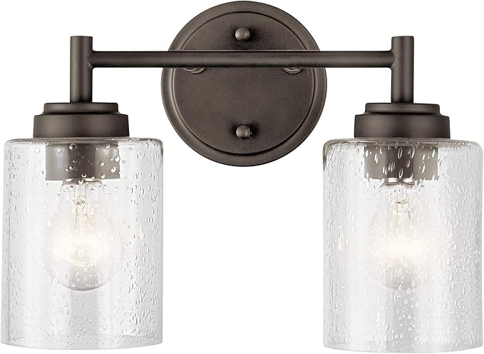 KICHLER Winslow 12.75" 2 Light Vanity Light with Clear Seeded Glass in Olde Bronze®