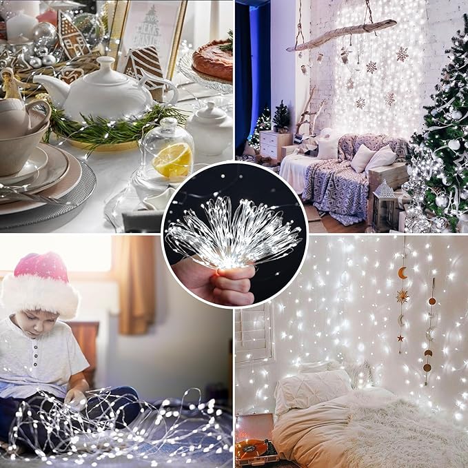 Mlambert 3 Pack 33FT Fairy Lights Battery Operated with Remote and Timer, Dimmable Waterproof 8 Modes Lights for Classroom Christmas Party-Cool White