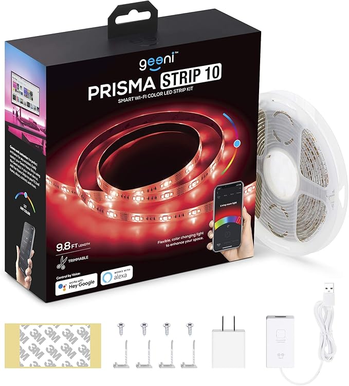 Geeni Prisma Strip 9.8 ft Smart LED Strip Lights, Indoor/Outdoor Adhesive Strips, Lights for TikTok, Alexa & Google Home Compatible. No Hub Required (3M Light Strips)